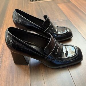 Nine West Black Patent Leather Heeled Loafers